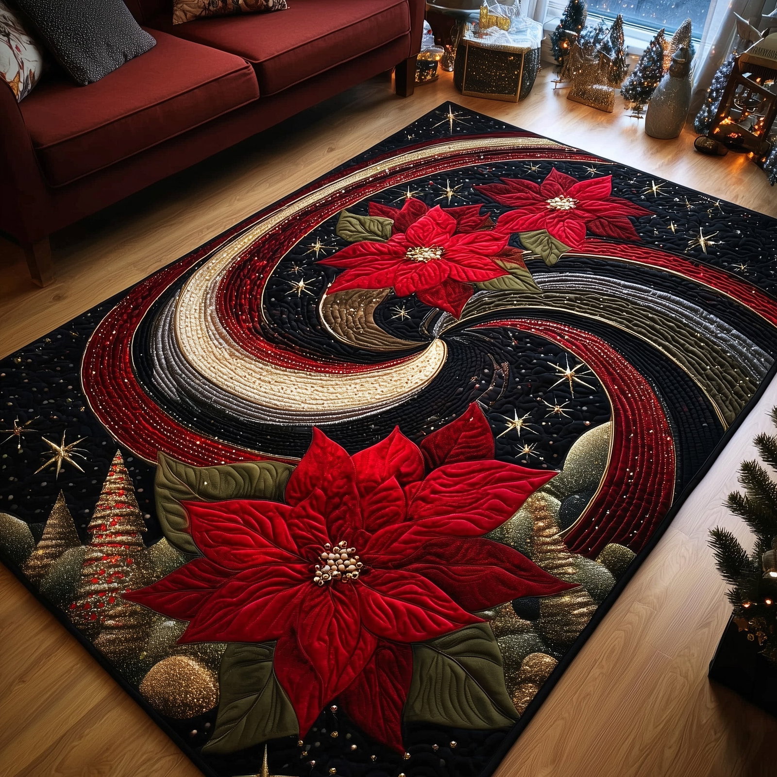 Holiday Blossom Christmas Area Rug - Non-Slip Washable 3D Print Rug for Living Room & Bedroom (DesignTVC2108173