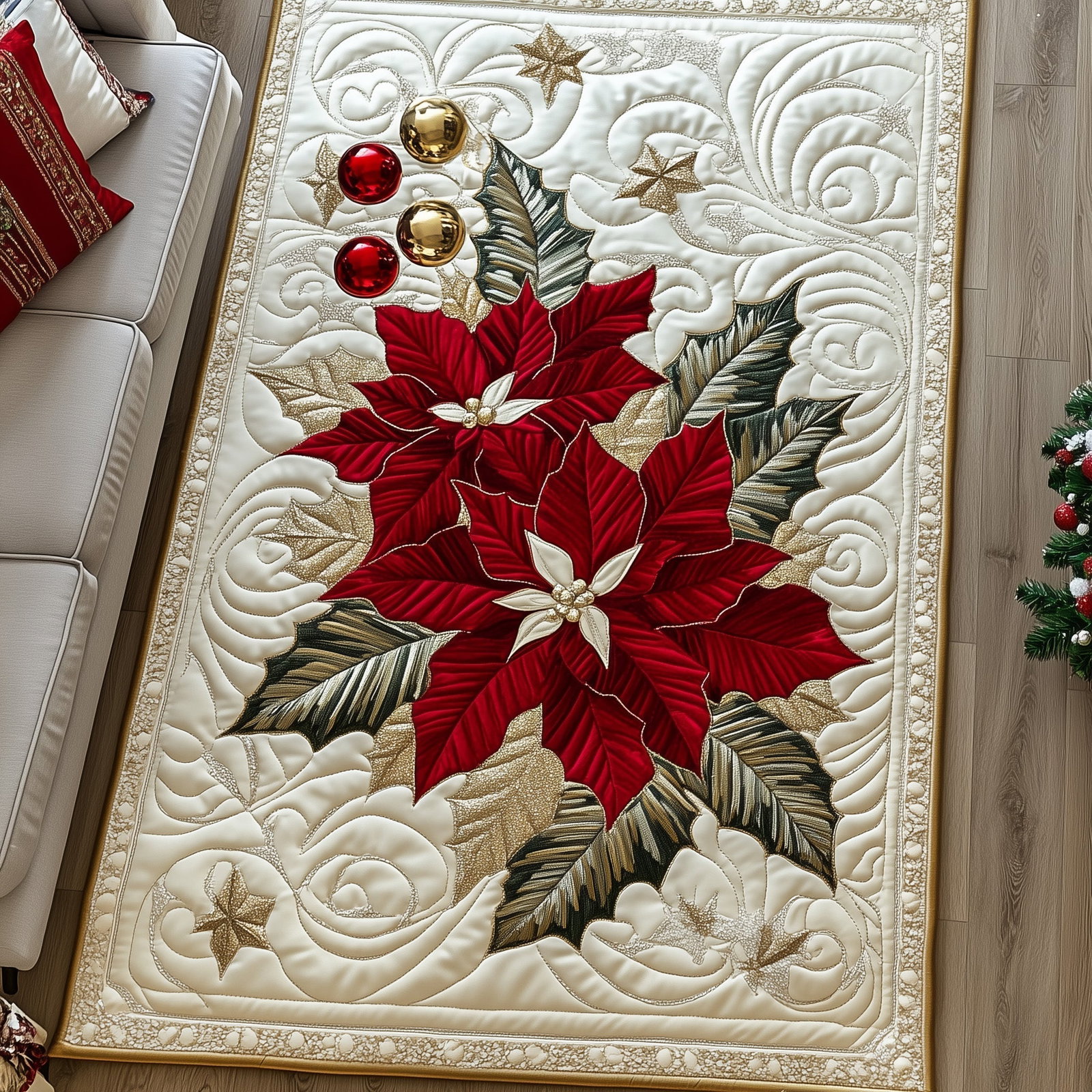 Holiday Blossom Christmas Area Rug - Non-Slip Washable 3D Print Rug for Living Room & BedroomTVC2108147