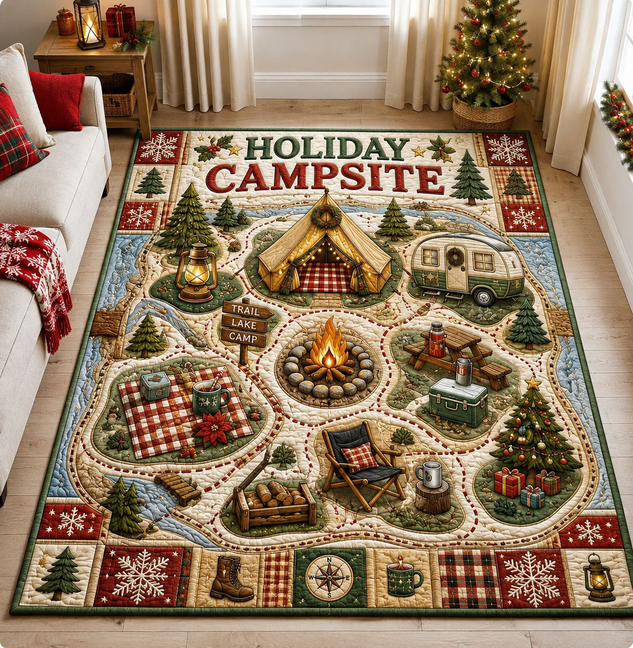 Holiday Campsite Map Area Rug - Non-Slip Washable 3D Print Rug for Living Room & BedroomTVC210865