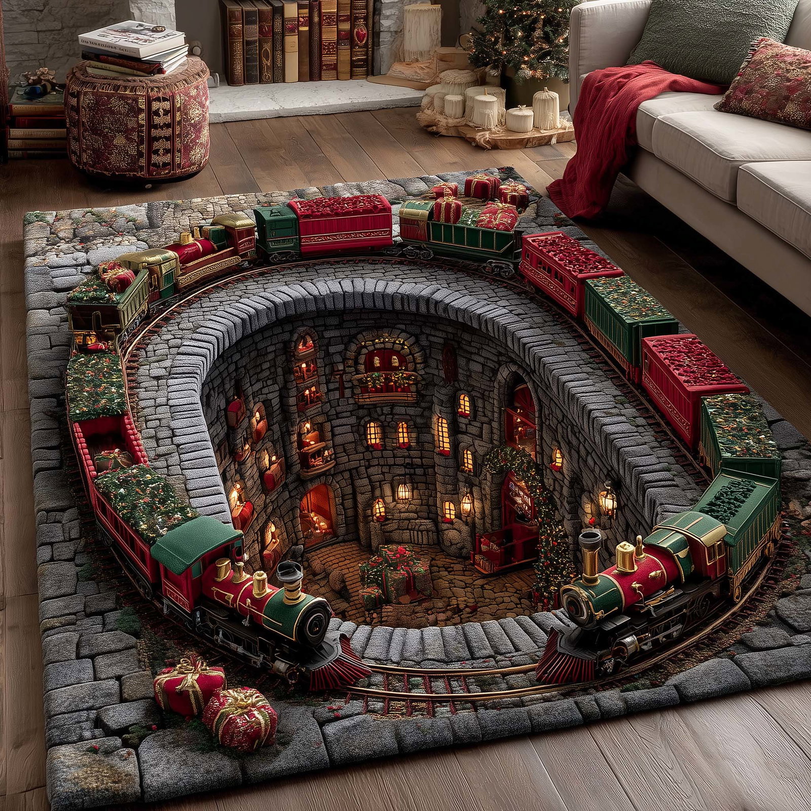 Holiday Express Christmas Area Rug - Non-Slip Washable 3D Print Rug for Living Room & Bedroom (DesignTVC2108199