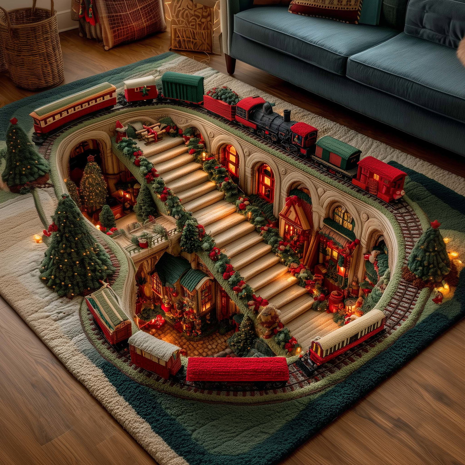 Holiday Express Christmas Area Rug - Non-Slip Washable 3D Print Rug for Living Room & BedroomTVC2108409