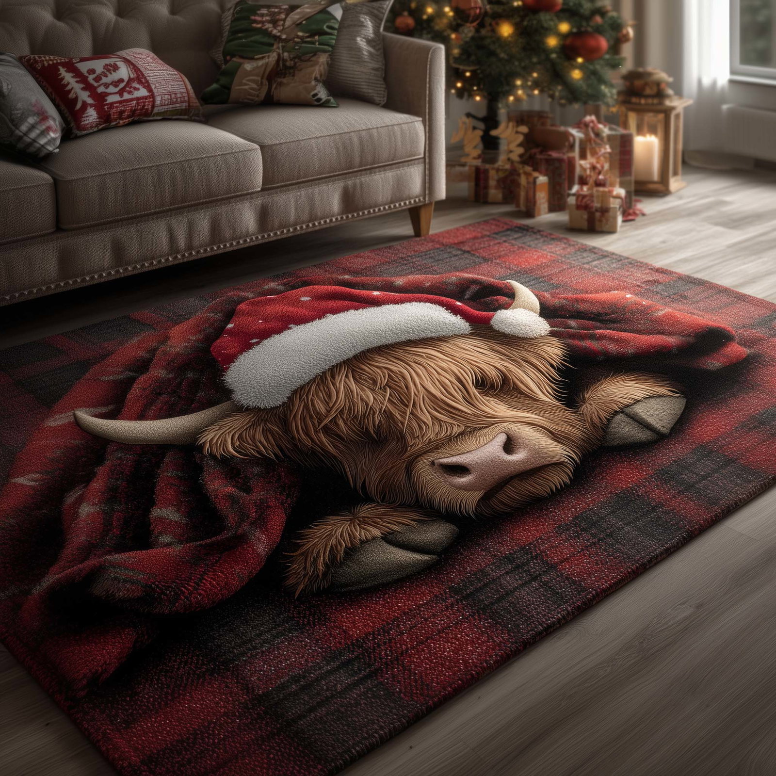 Holiday Farmstead Christmas Area Rug - Non-Slip Washable 3D Print Rug for Living Room & BedroomTVC2108160