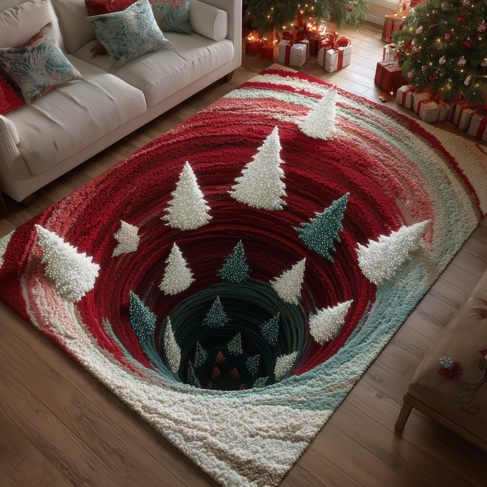 Holiday Sparkle Pine Christmas Area Rug - Non-Slip Washable 3D Print Rug for Living Room & BedroomTVC2108146