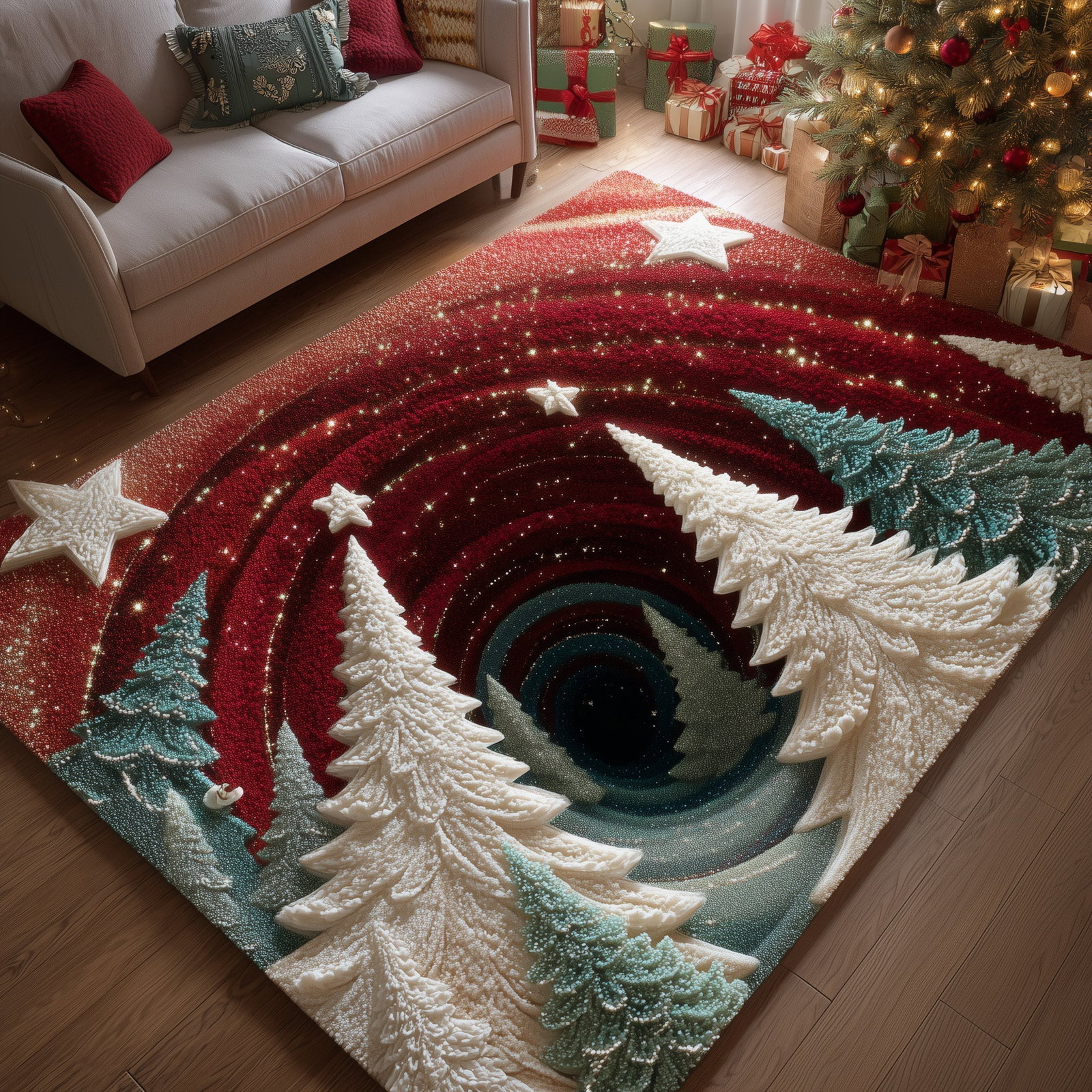 Holiday Sparkle Pine Christmas Area Rug - Non-Slip Washable 3D Print Rug for Living Room & BedroomTVC2108147