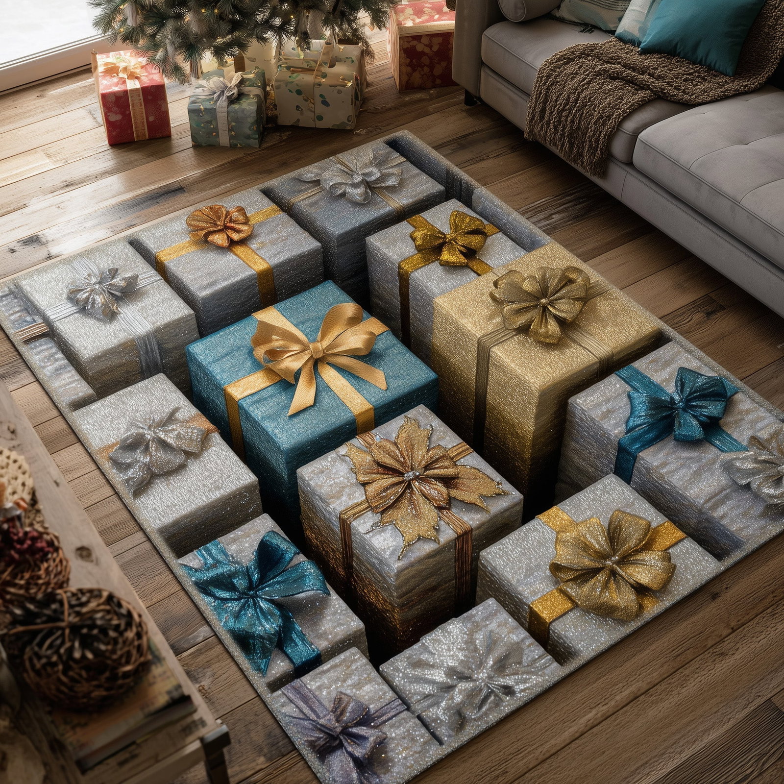 Holiday Surprise Christmas Area Rug - Non-Slip Washable 3D Print Rug for Living Room & BedroomTVC2108146