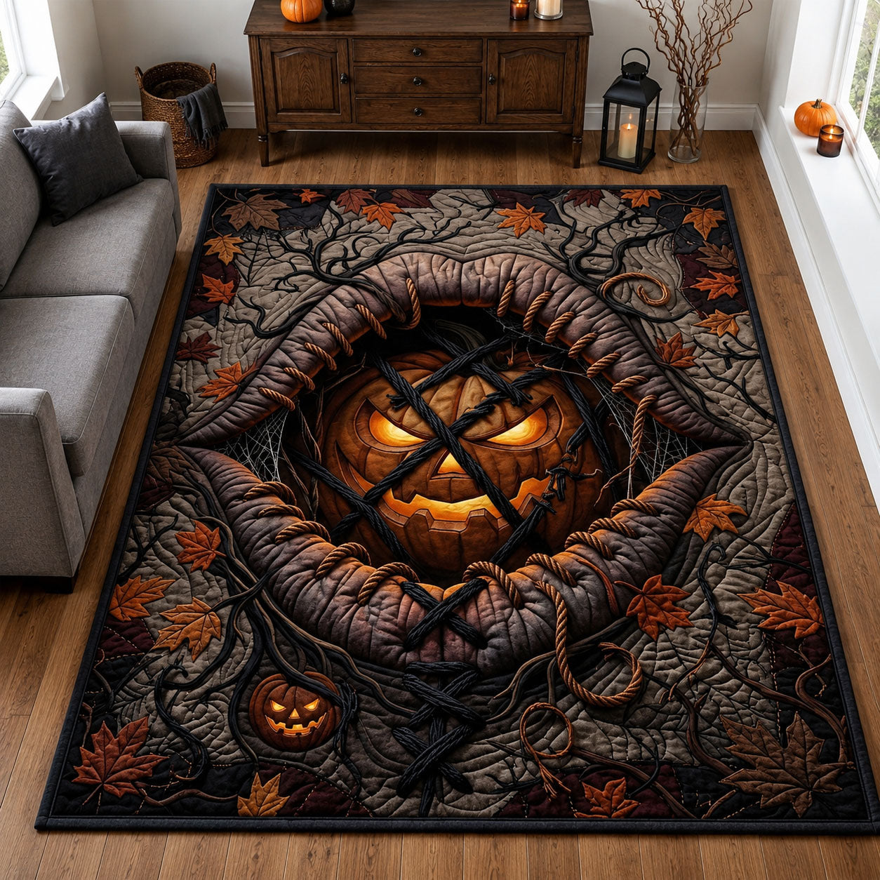 Hollow Tree Jack O Lantern Area Rug - Non-Slip Washable 3D Print Rug for Living Room & BedroomTVC210857