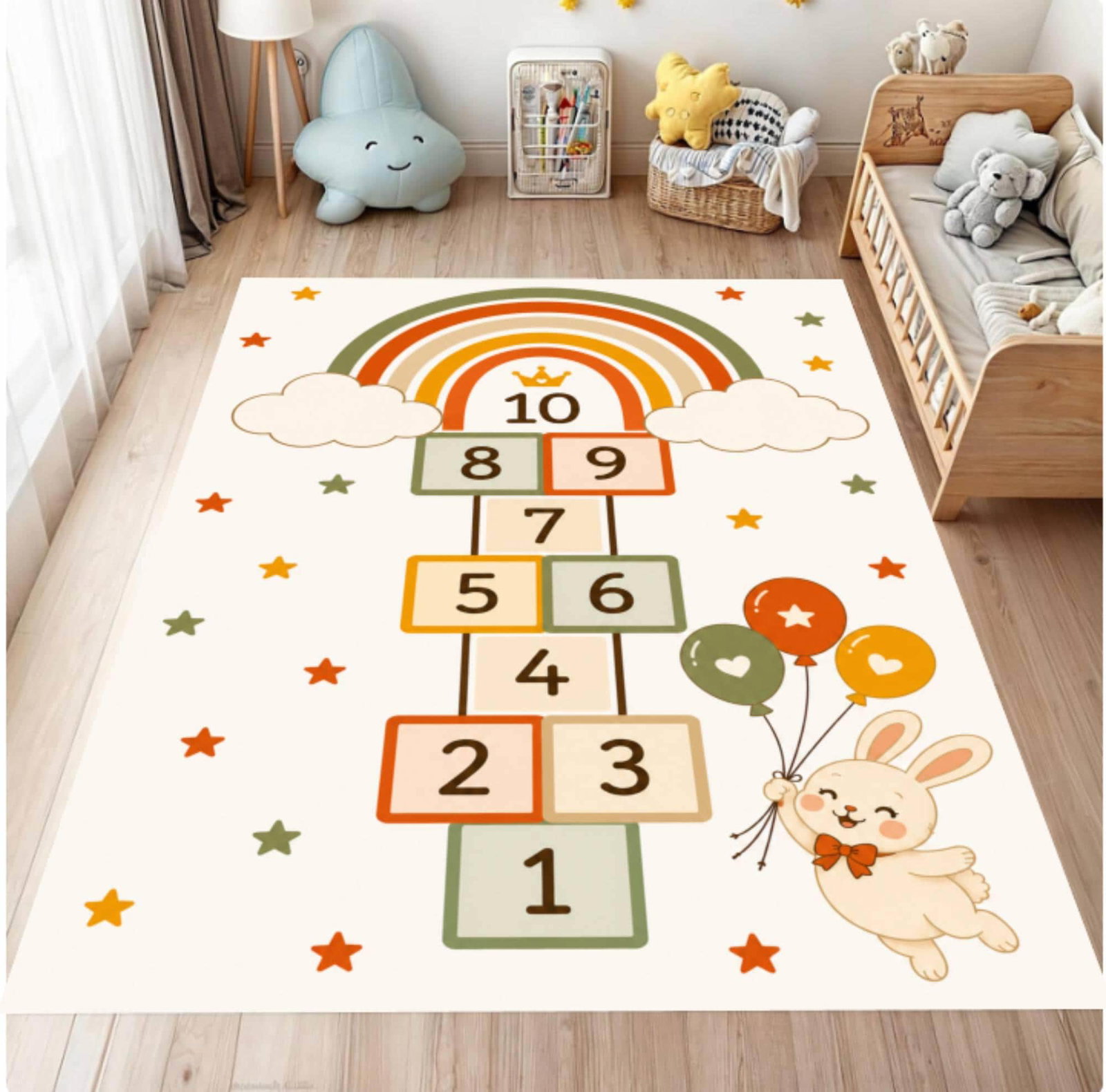 Hopping Kids Rug Educational Playroom Rug Rainbow Nursery Rug WashableTVC1708375