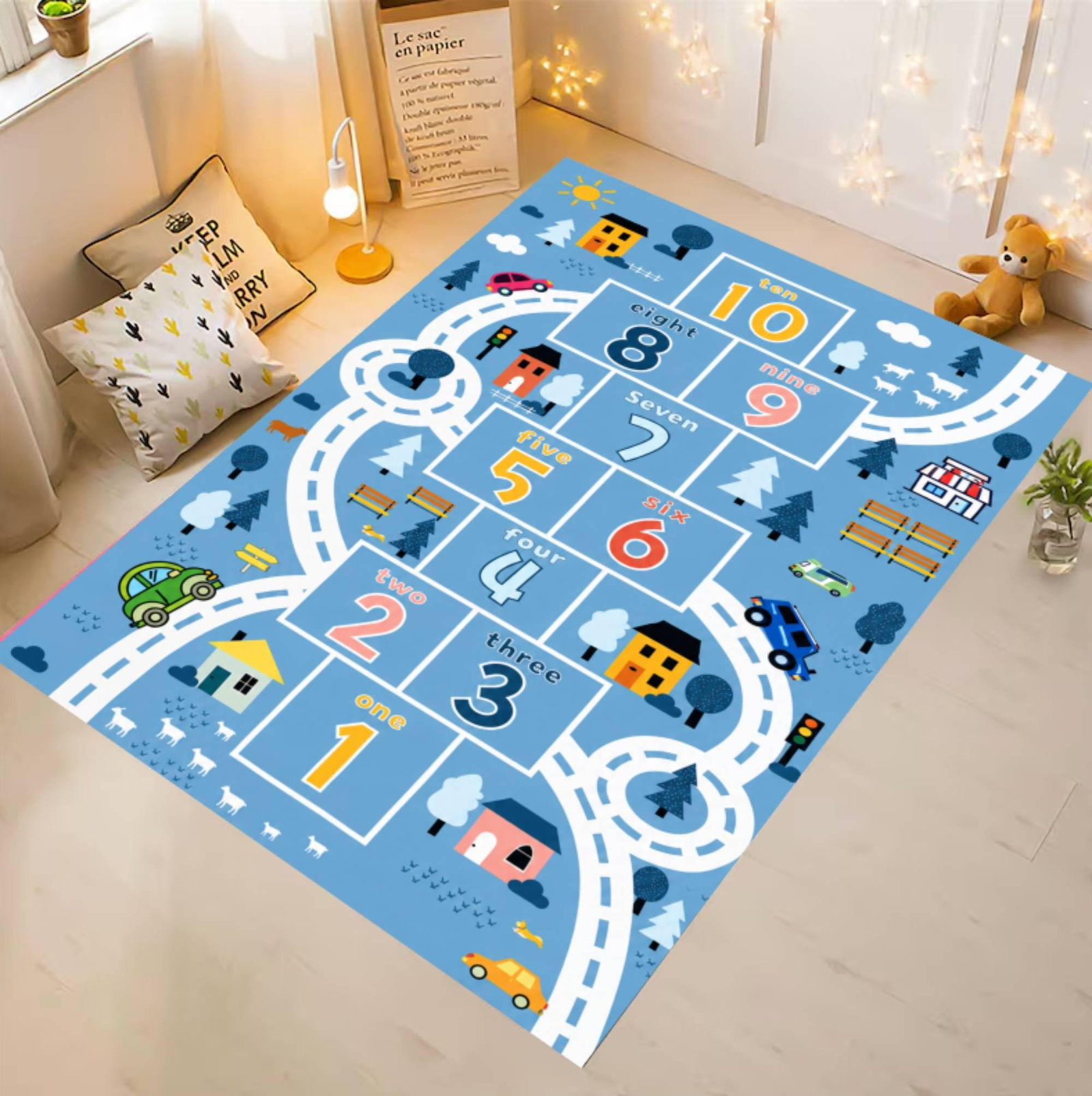 Hopscotch Cijfers Kids Rug Educational Playroom Rug Washable Non-slip KidsTVC1708369