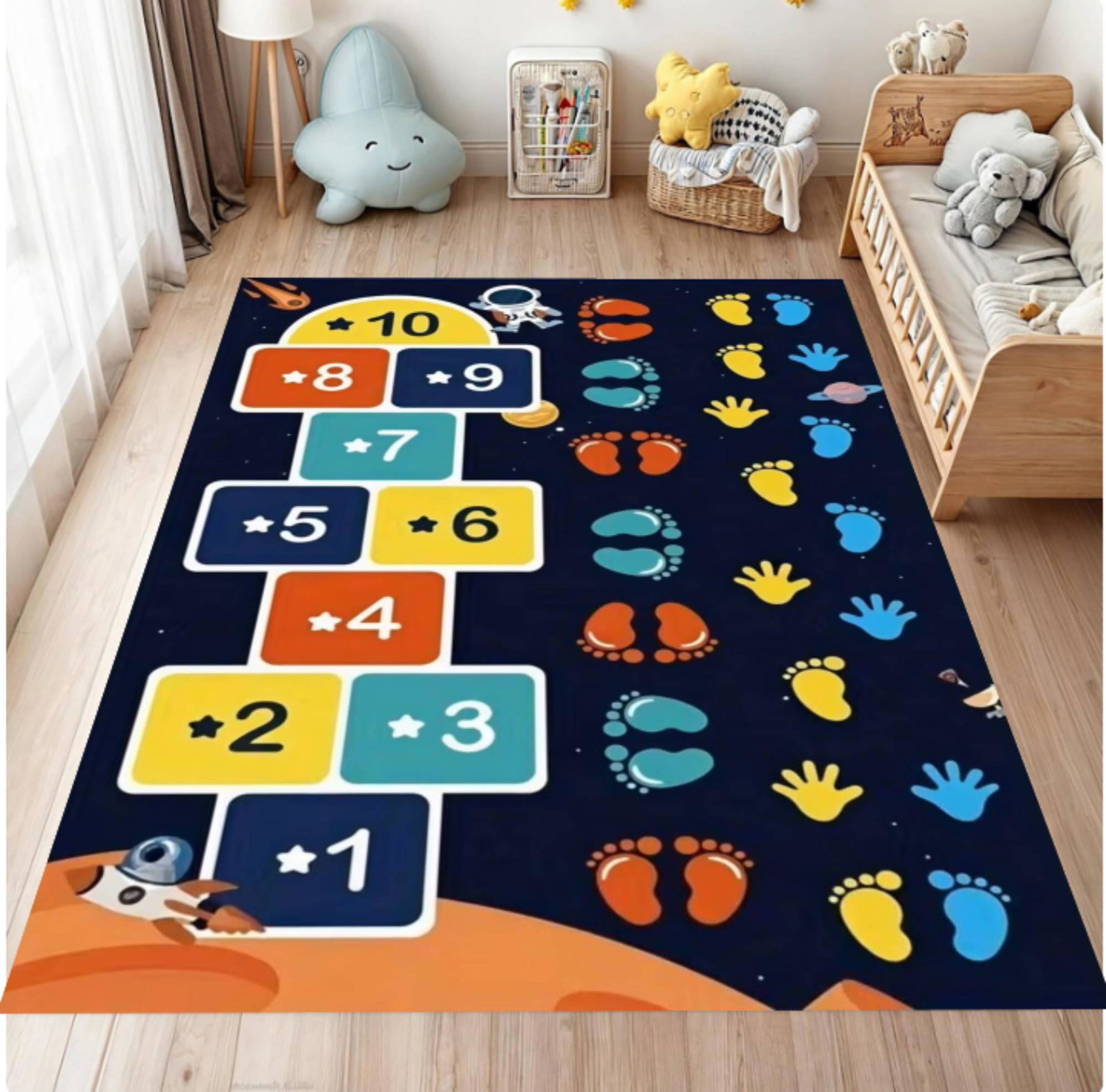 Hopscotch for Kids Ruimtethema Playroom Rug Educatieve Nummerspelmat Washable Non-slipTVC1708373