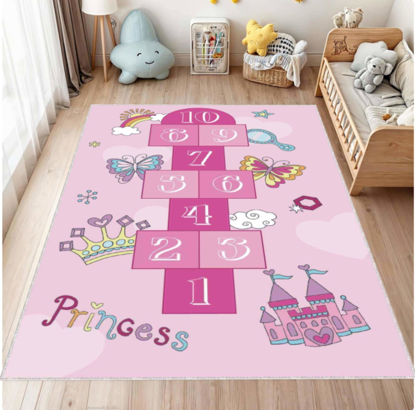Hopscotch Prinsessenkleed for Girls Pink Kinderspeelkleed Rug Washable Non-slip DaycareTVC1708372