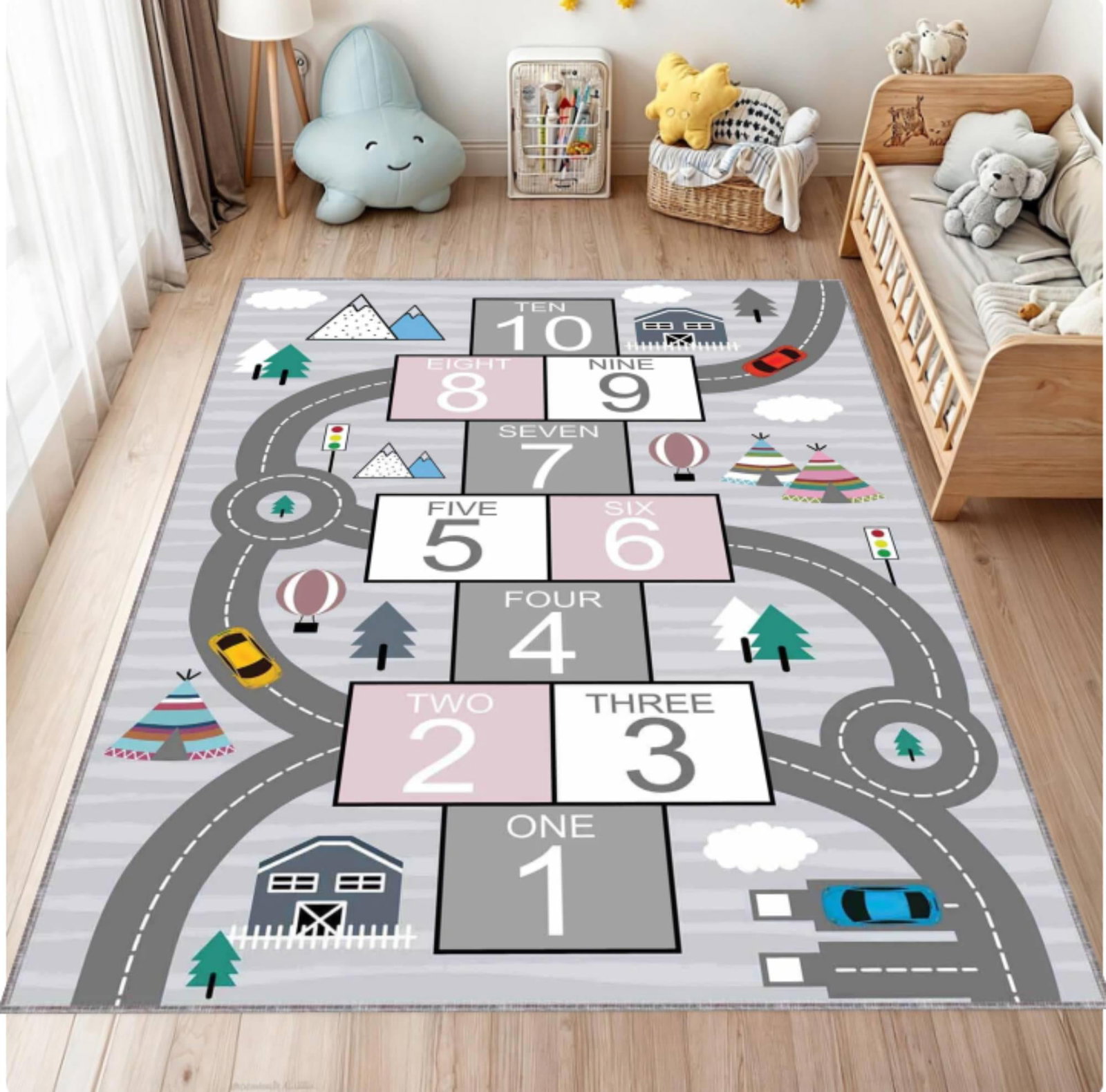 Hopscotch Rug for Kids Educational Playroom Rug Non-slipTVC1708357