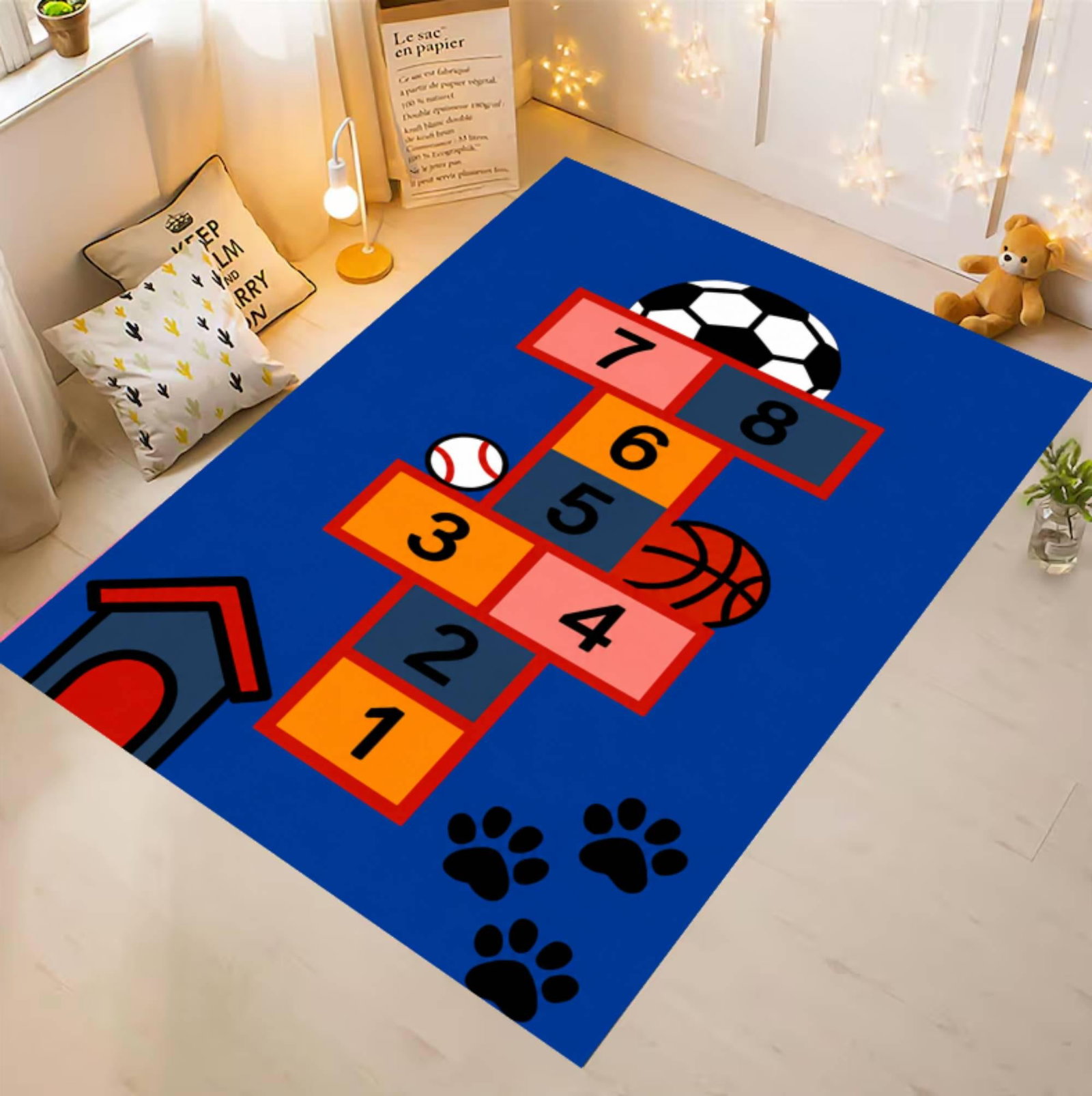 Hopscotch Rug for Kids Washable Non-slip Playroom Rug Kids RoomTVC1708371