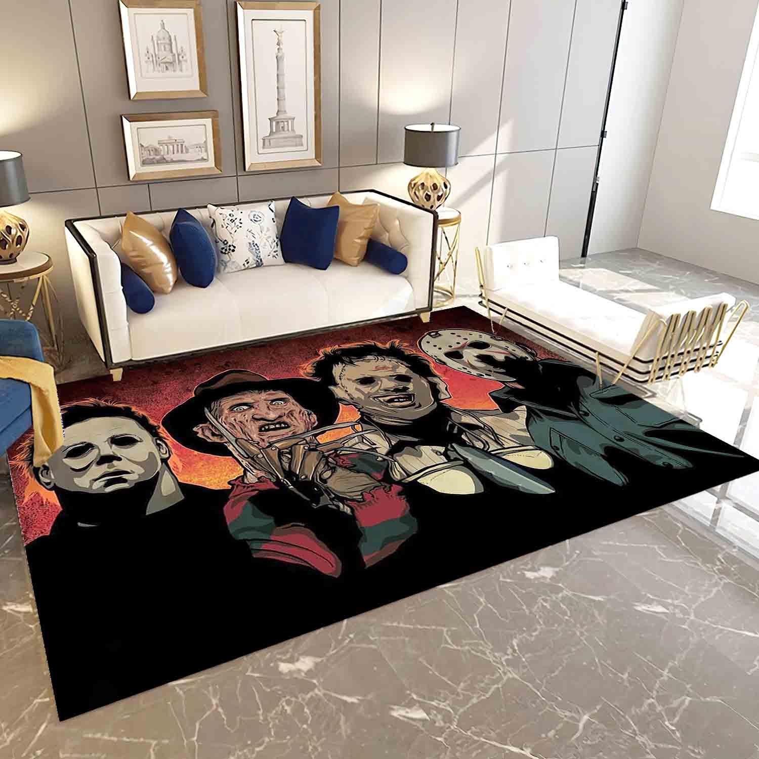 Horror Characters Area Rug Michael Myers Freddy Krueger Leatherface & Jason Voorhees Living