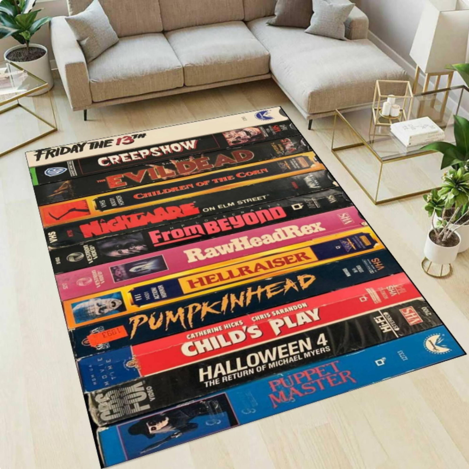 Horror VHS Tape Area Rug, Retro Movie Carpet, Vintage Slasher Film Decor, Halloween Room Rug, Washable Area Rug, Non Slip BackingTVC1708388