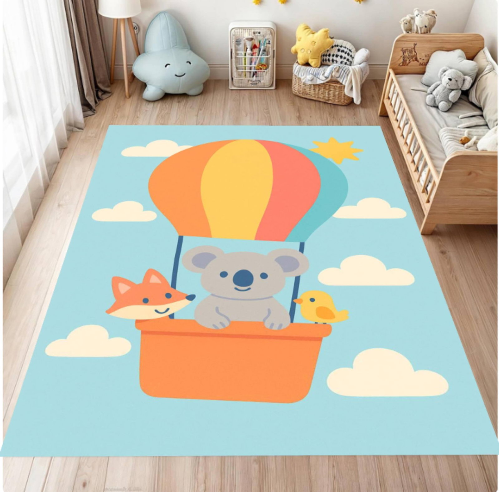 Hot Air Balloon Koala Playroom Rug Washable Daycare Rug AnimalsTVC1708374