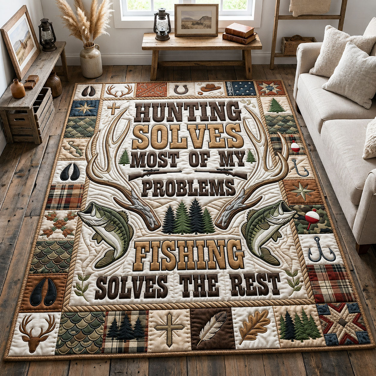 Hunting Fishing Life Area Rug - Non-Slip Washable 3D Print Rug for Living Room & BedroomTVC2108159