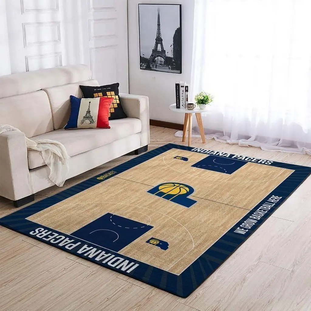 Indiana Pacers Rug - Basketball Court Floor Mat for Fans Black and Blue