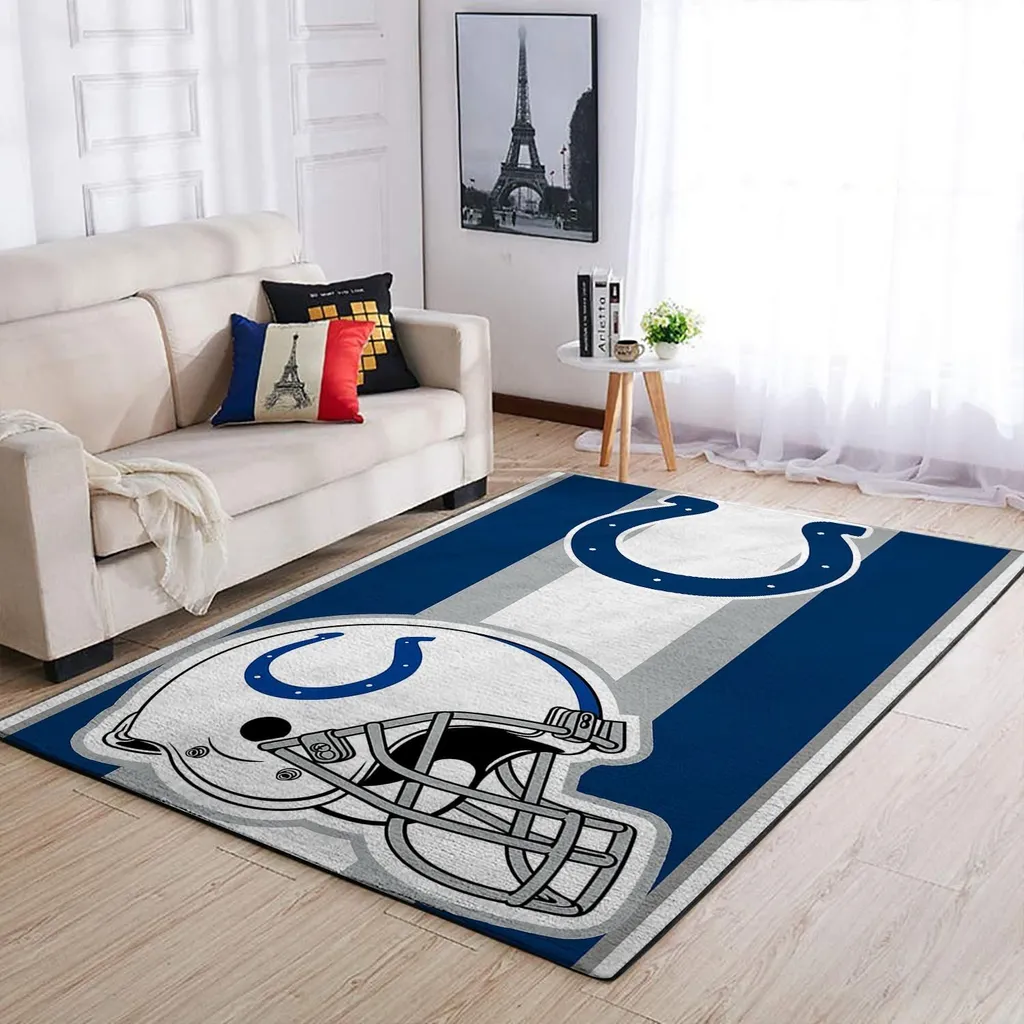 Indianapolis Colts Rug - Football Helmet Area Design Blue and Red