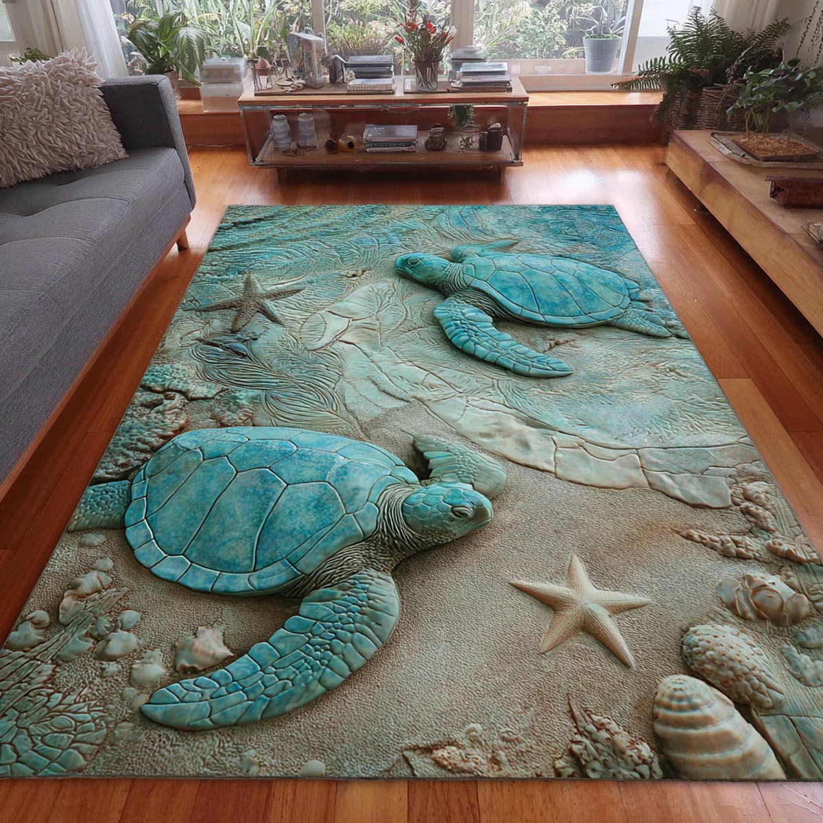 Island Turtle Area Rug - Non-Slip Washable 3D Print Rug for Living Room & BedroomTVC210873