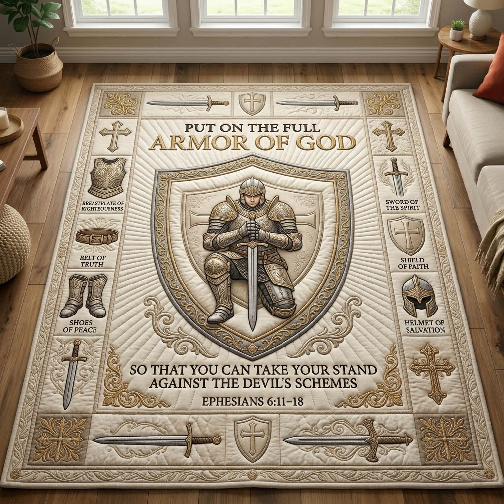 Ivory Shield Kneeling Knight Area Rug - Non-Slip Washable 3D Print Rug for Living Room & BedroomTVC210860