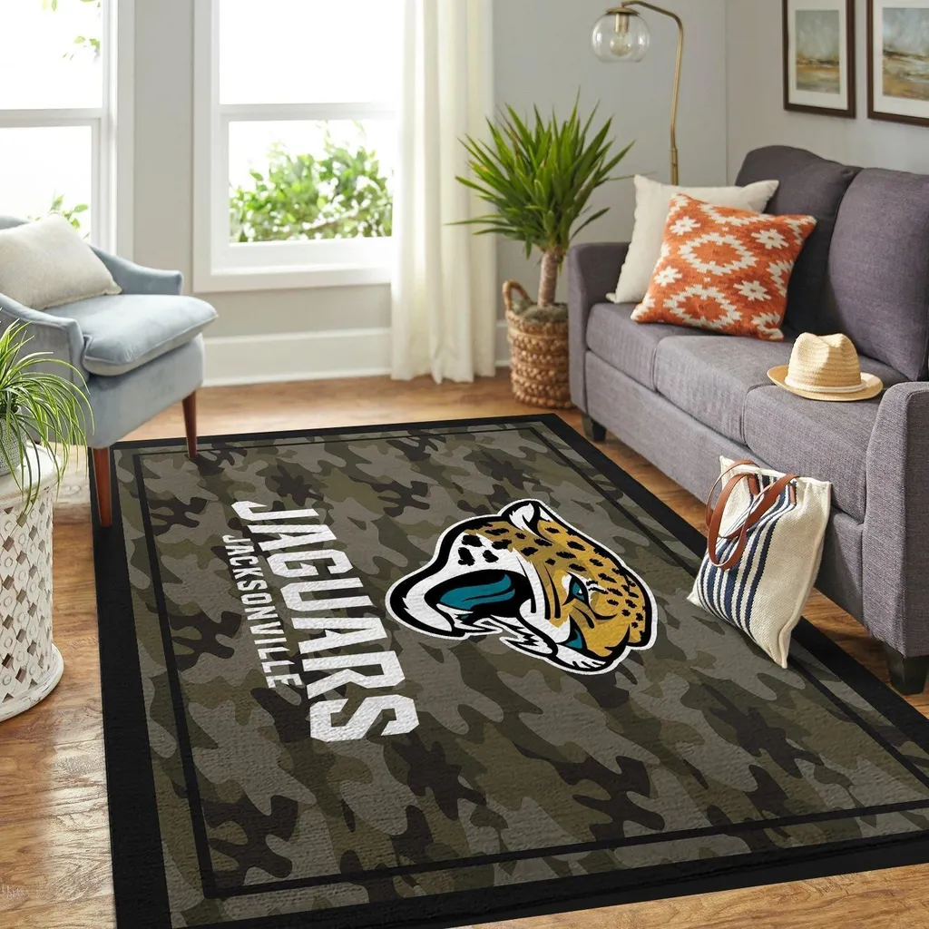 Jacksonville Jaguars Rug - Camo Team Logo Floor Mat Black and Green