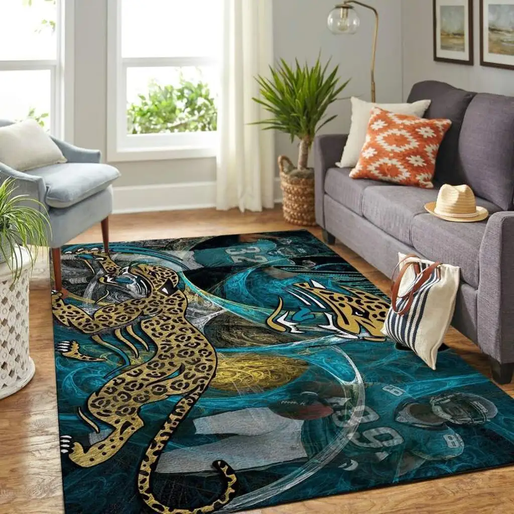 Jaguars Rug Stylish Living Room Floor Decor Black and Blue