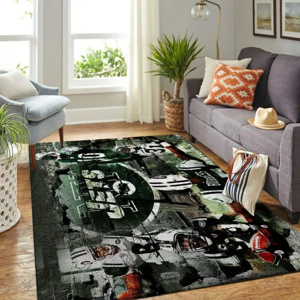 Jets Area Rug Perfect for Living Room Decor Black and Green