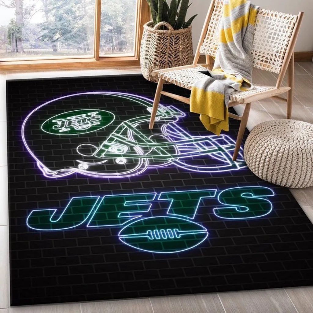 Jets Football Helmet Area Rug for Home Decor Black and Green