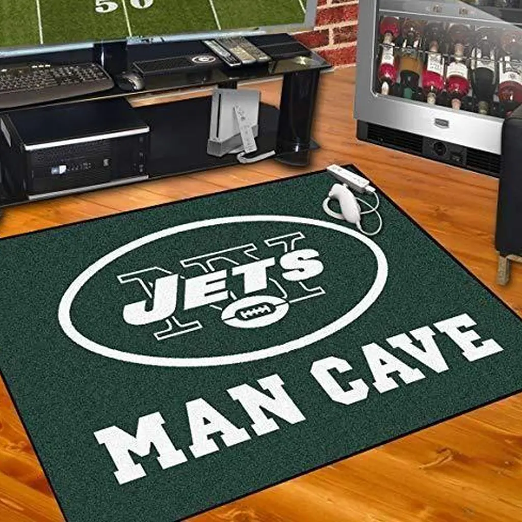 Jets Rug for Man Cave Game Room Decor Green and White