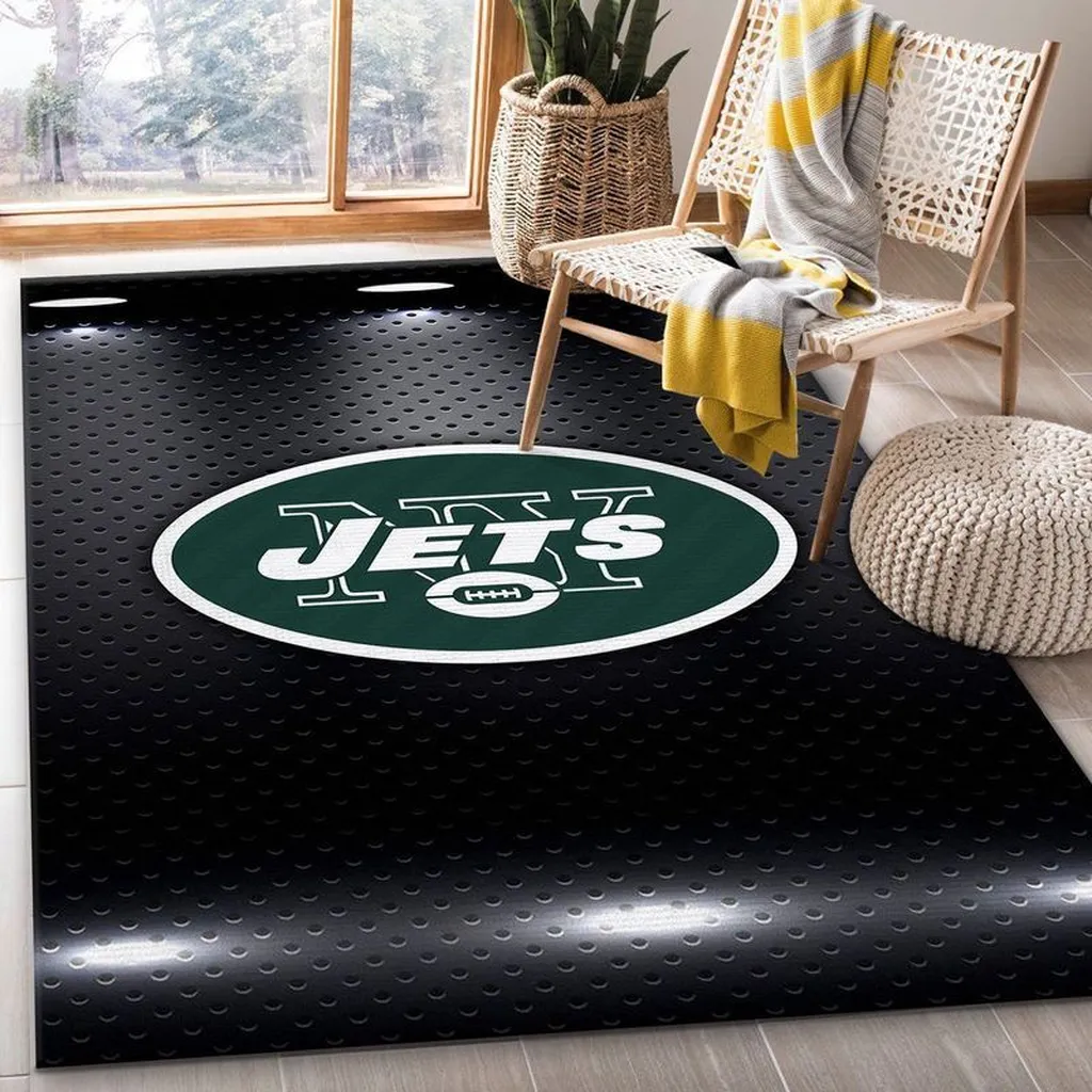 Jets Rug for Modern Home and Game Room Decor Black and Green