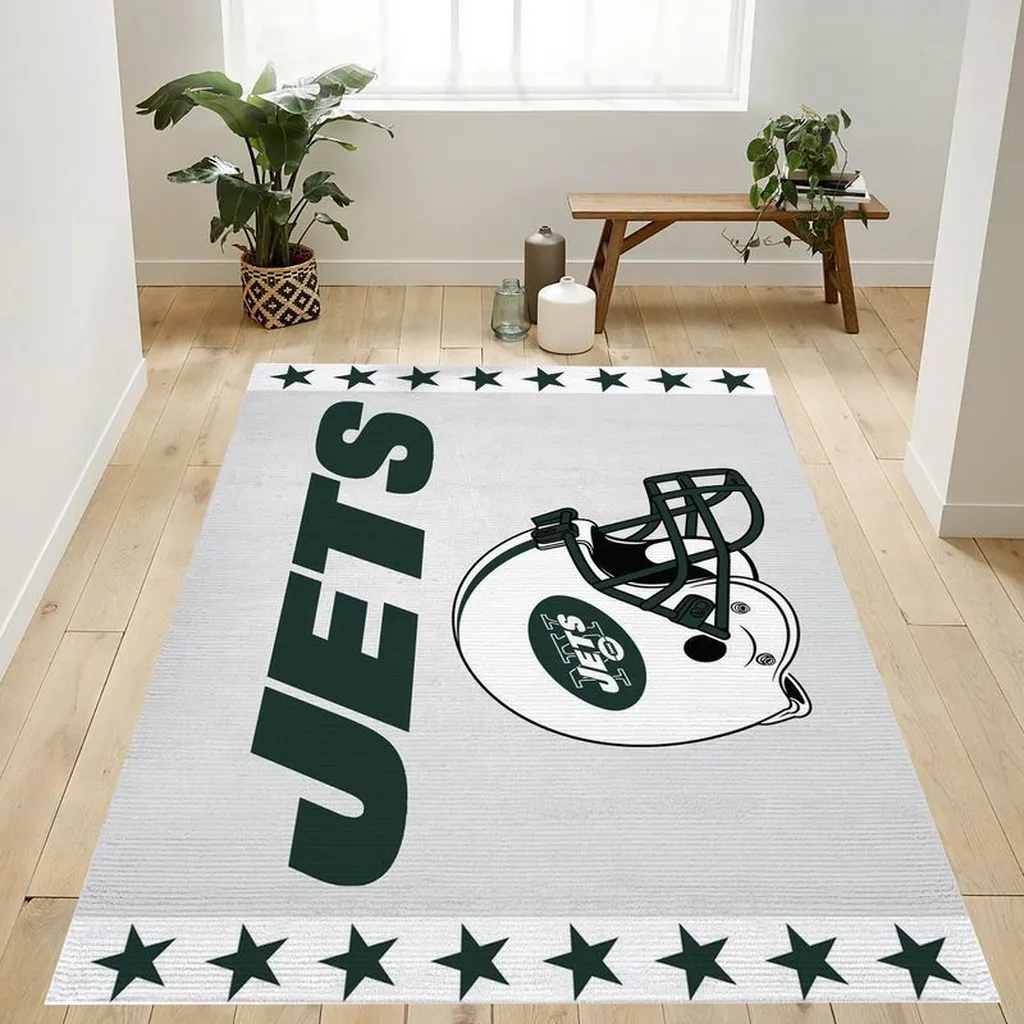 Jets Themed Rug Perfect for Sports Fans Bedroom Decor Green and White