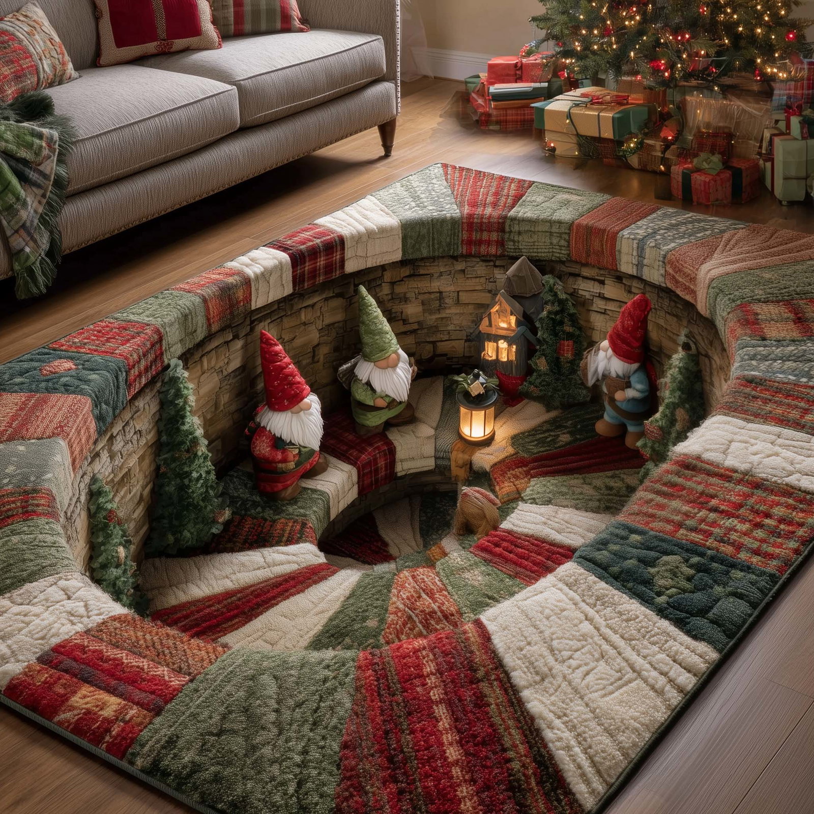 Jolly Gnomes Area Rug - Non-Slip Washable 3D Print Rug for Living Room & Bedroom (DesignTVC2108172