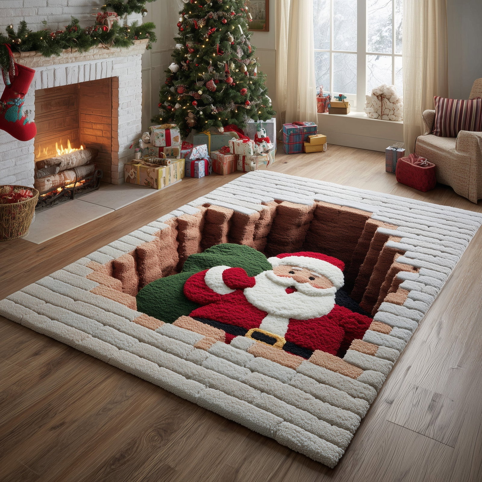 Jolly Santa Christmas Area Rug - Non-Slip Washable 3D Print Rug for Living Room & Bedroom (DesignTVC2108172