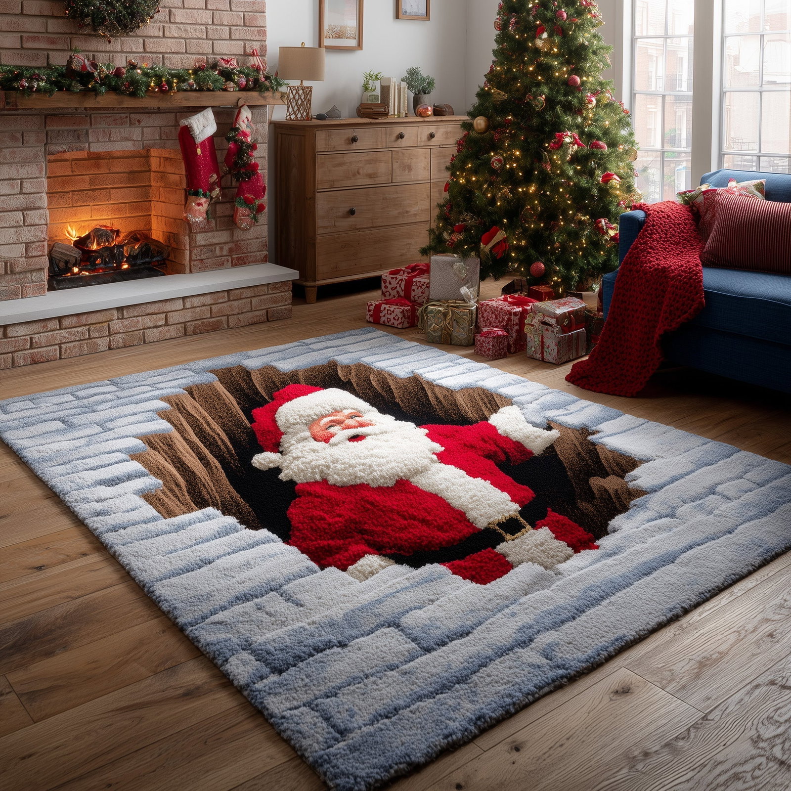 Jolly Santa Christmas Area Rug - Non-Slip Washable 3D Print Rug for Living Room & Bedroom (DesignTVC2108198