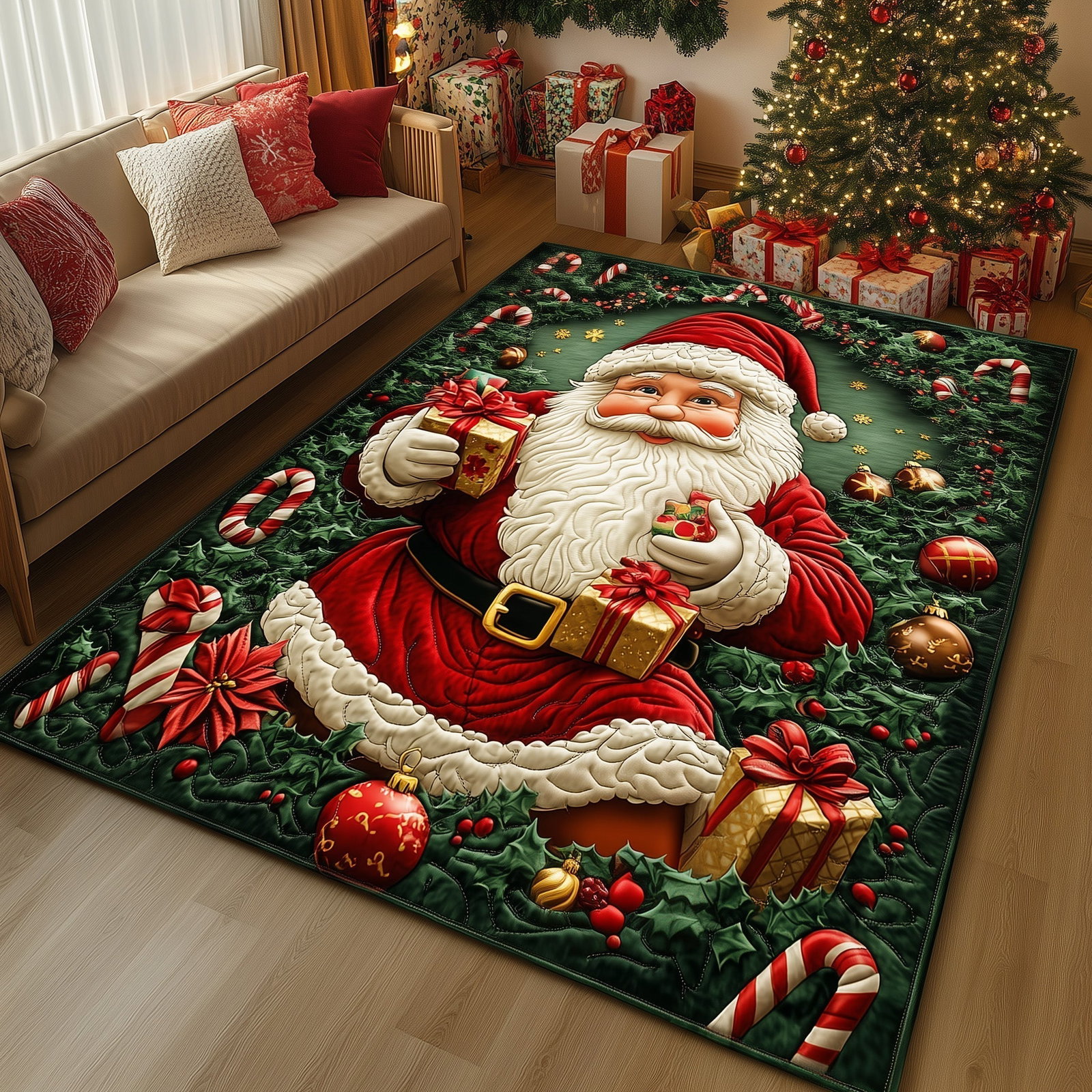 Jolly Santa Christmas Area Rug - Non-Slip Washable 3D Print Rug for Living Room & BedroomTVC2108159