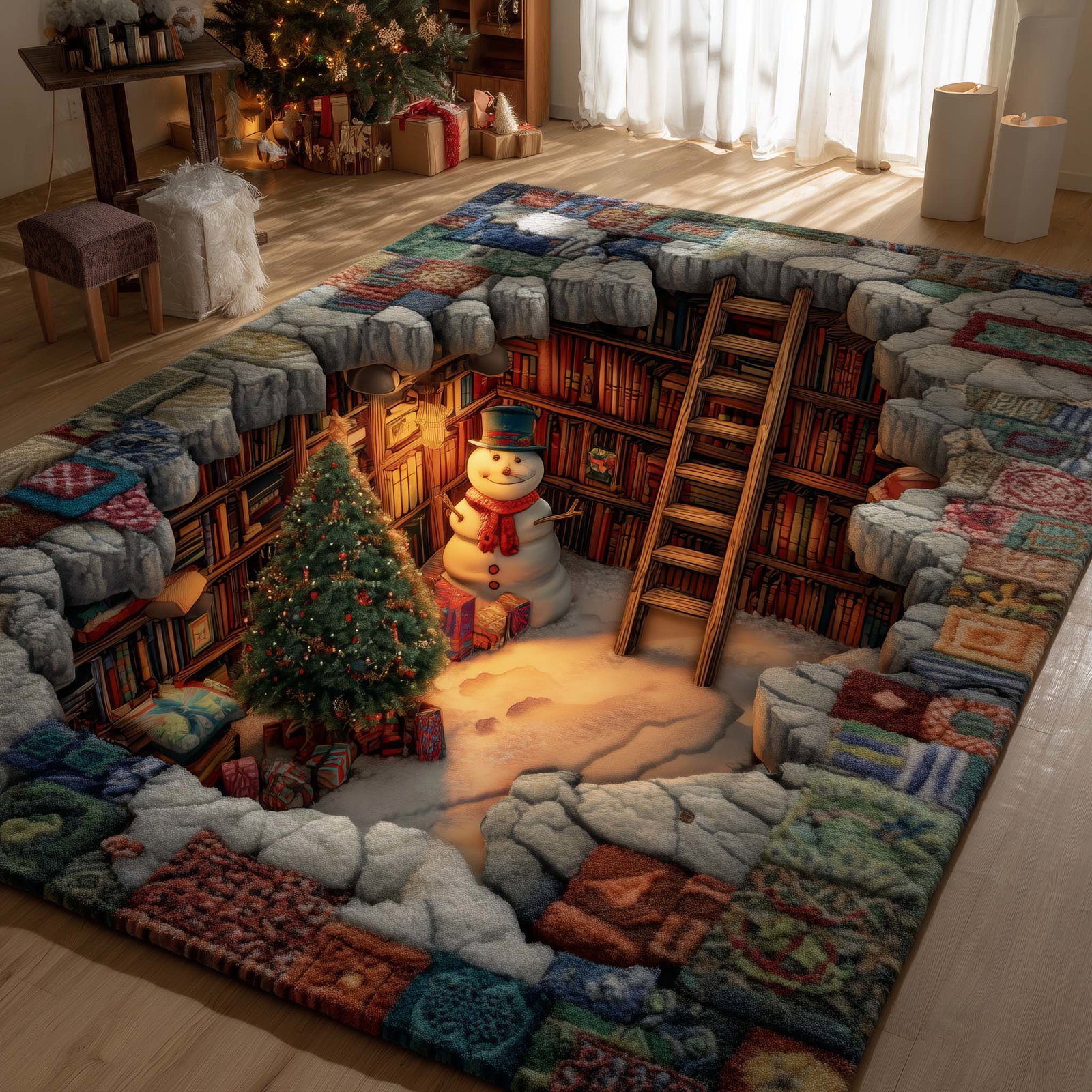 Jolly Snowman Area Rug - Non-Slip Washable 3D Print Rug for Living Room & Bedroom (DesignTVC2108172
