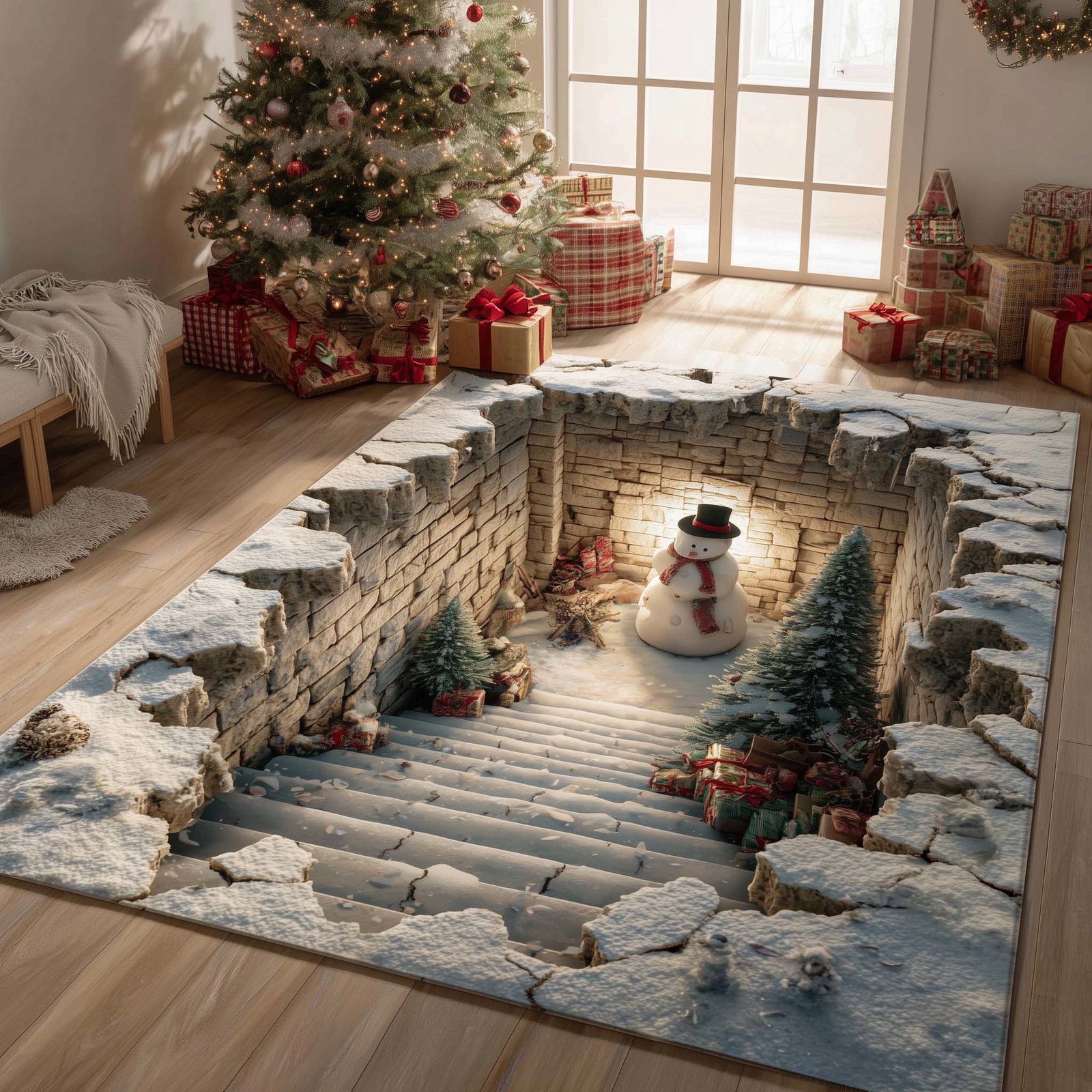 Jolly Snowman Area Rug - Non-Slip Washable 3D Print Rug for Living Room & BedroomTVC2108146