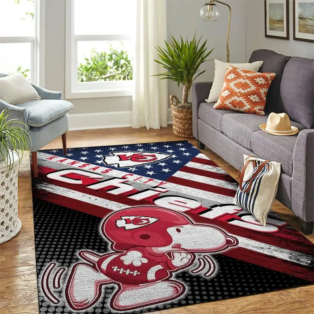 Kansas City Chiefs Rug - Cartoon Football for Fans Red and White