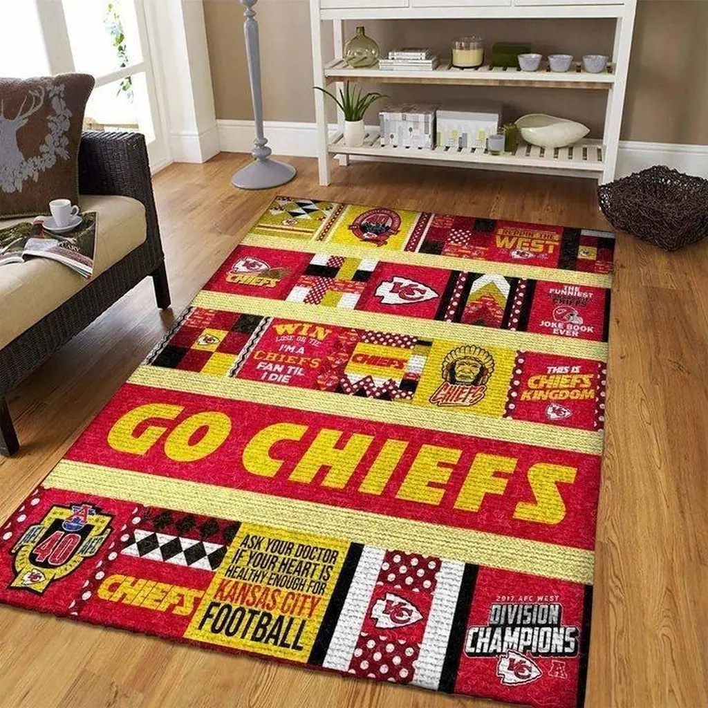 Kansas City Chiefs Rug - Football Fan for Home Decor Red and Yellow
