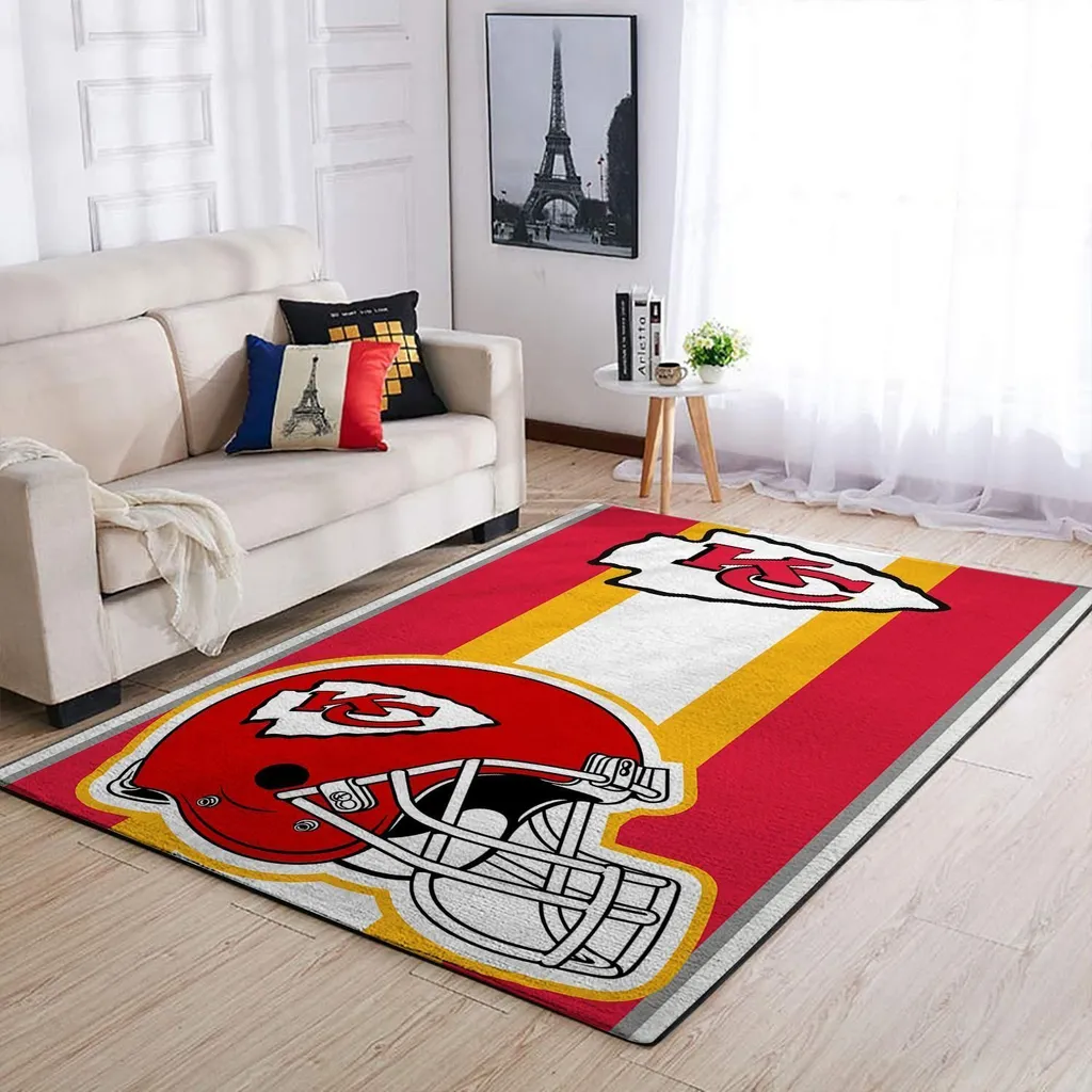 Kansas City Chiefs Rug - Football Helmet Area for Fans Red and Yellow