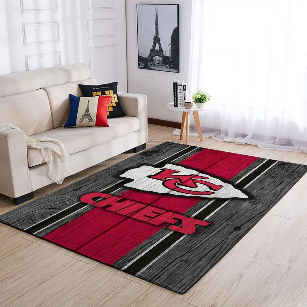 Kansas City Chiefs Rug - Wood Grain for Living Room Black and Red