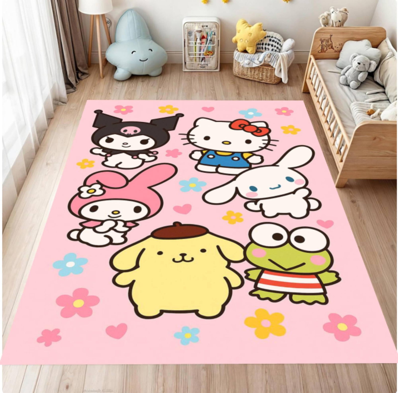 Kawaii-kinderkleed Pink Cartoon Kids Playroom Rug WashableTVC1708370
