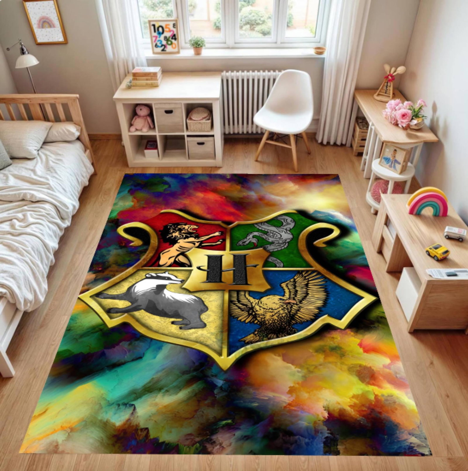 Kids Rug Fantasy Crest Rug with Colorful Symbols Playroom GiftTVC1708369