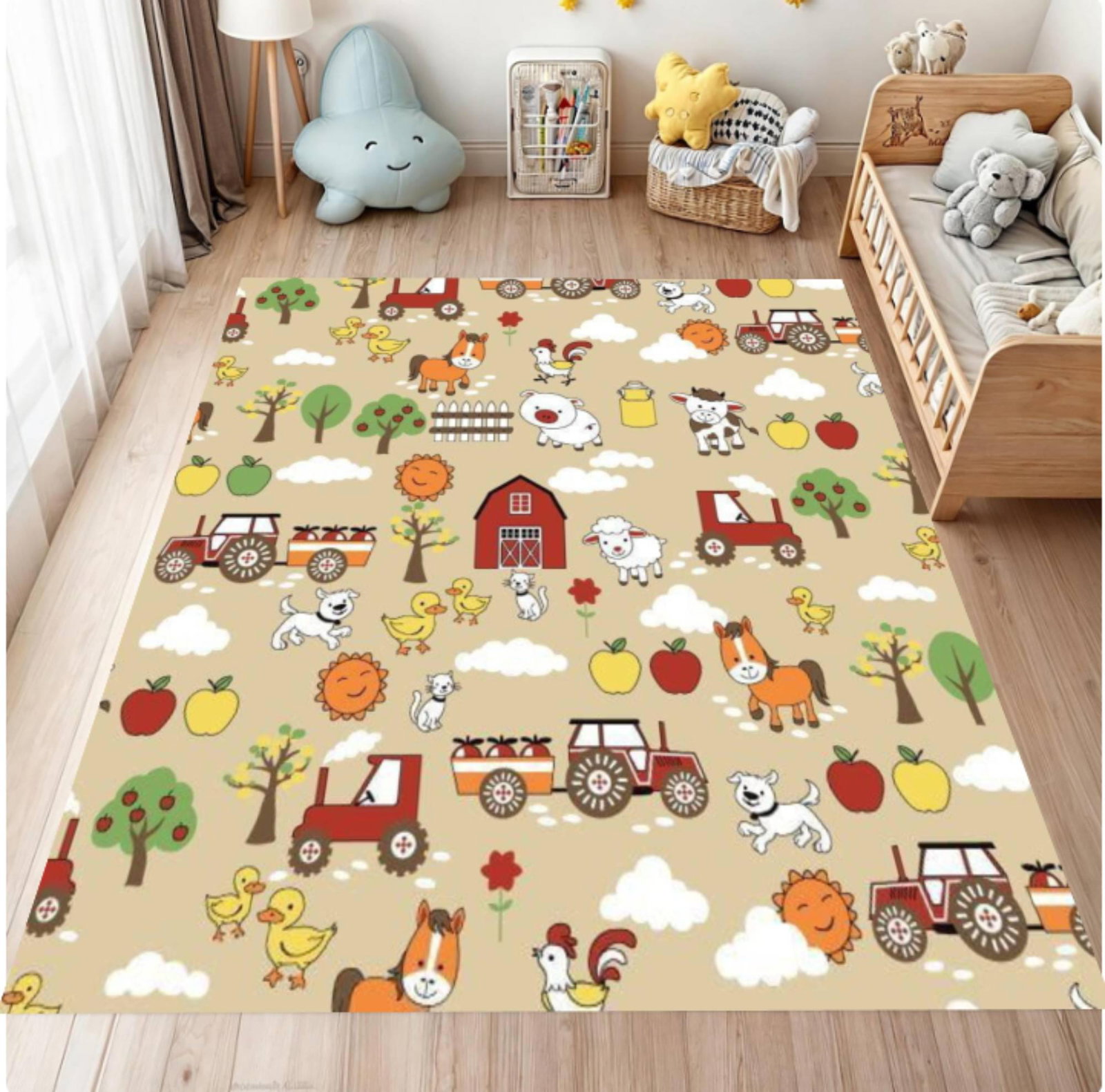 Kids Rug Farm Animals Washable Rug for Playroom TractorschuurontwerpTVC1708371