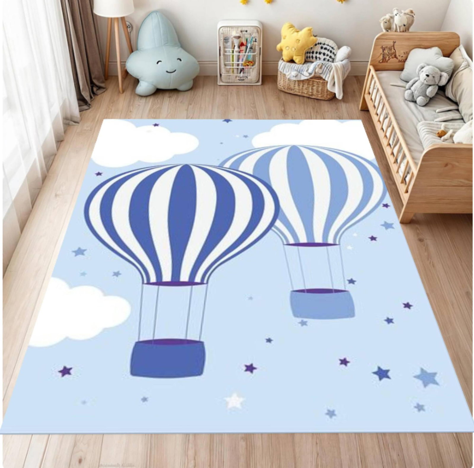Kids Rug Hot Air Balloon Washable Decor for Kids RoomTVC1708366
