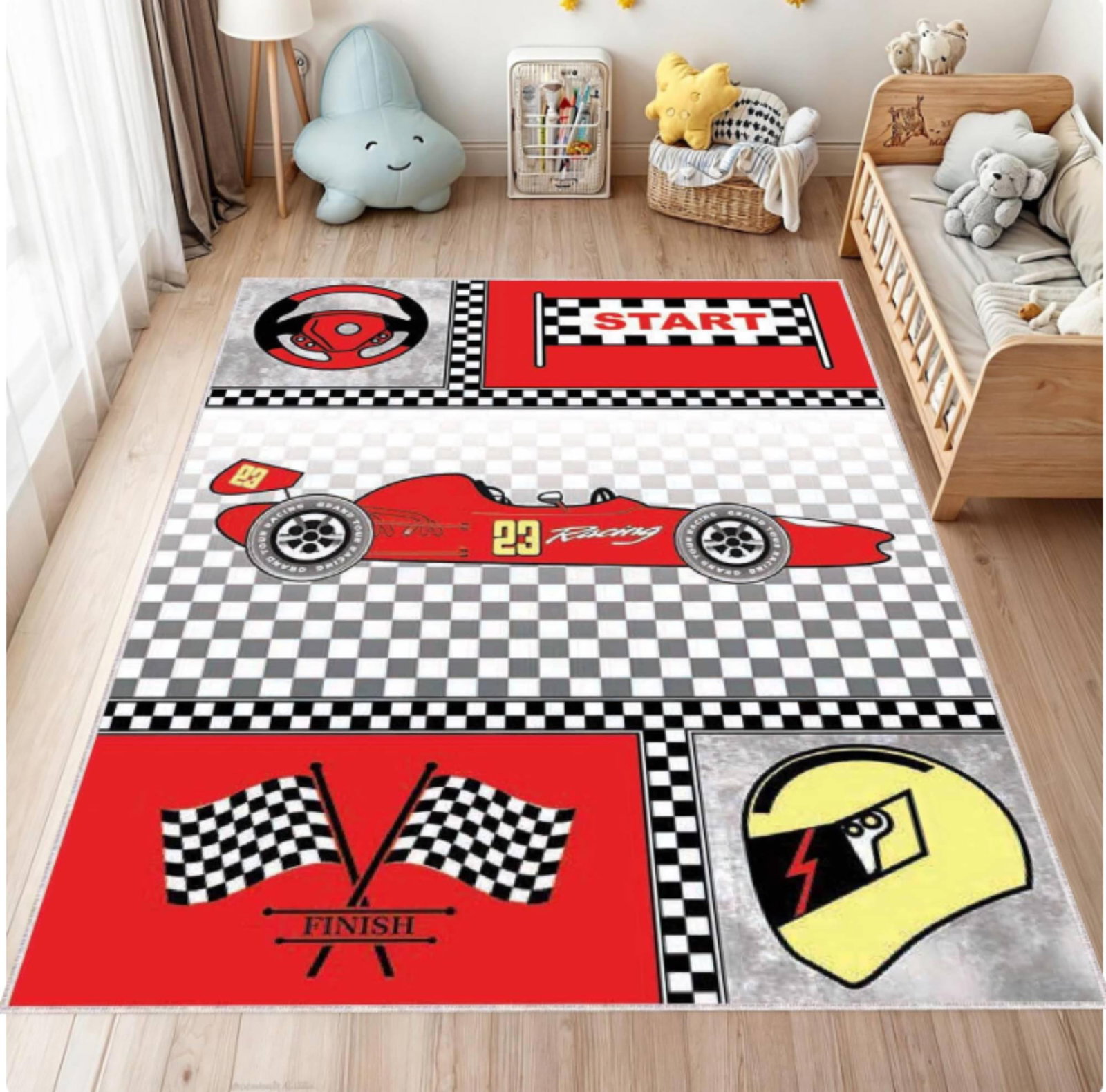 Kids Rug Race Car Playroom Rug Racethema Washable Rug Non-slipTVC1708373