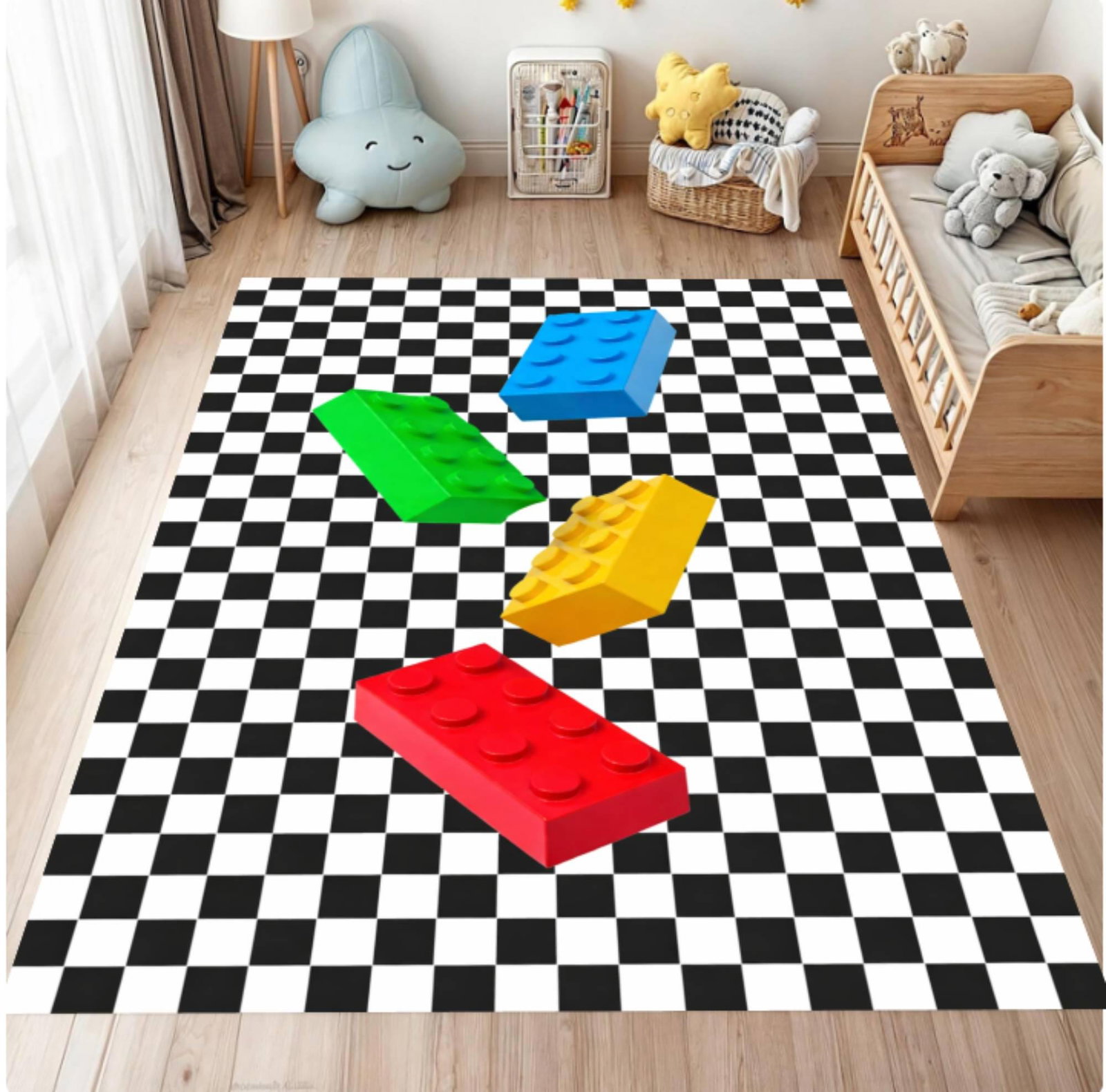 Kids Rug Toy Block Kids Room Decor Checkerboard Washable RugTVC1708370