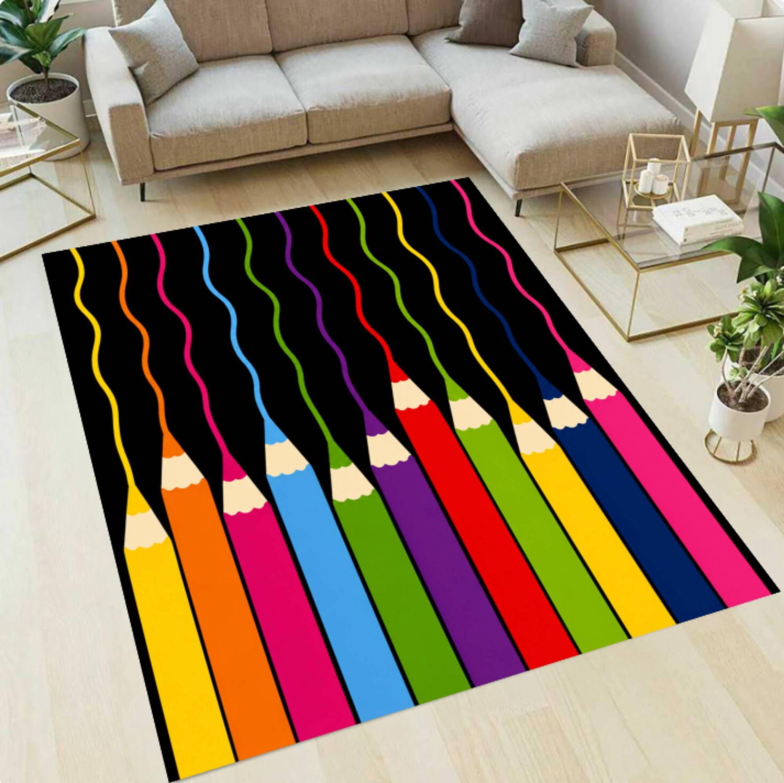 Kleurenpotloodtapijt Washable Non-slip Kids Room Rug Rainbow Rug for TeacherTVC1708370
