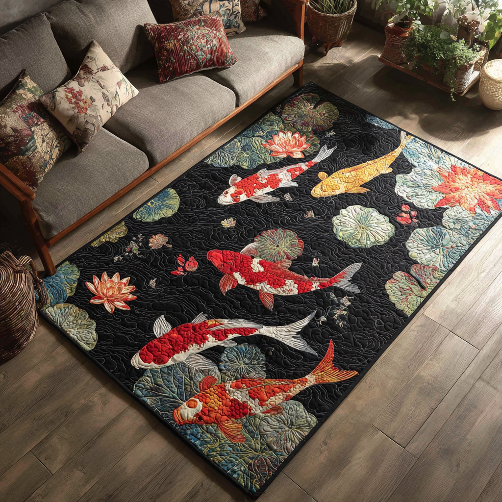Koi Circle Area Rug - Non-Slip Washable 3D Print Rug for Living Room & BedroomTVC2108128