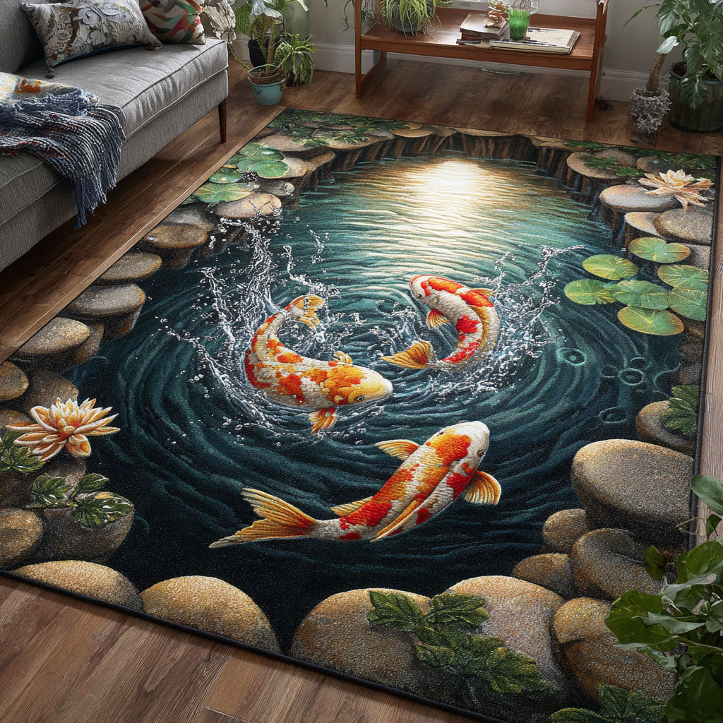 Koi Garden Area Rug - Non-Slip Washable 3D Print Rug for Living Room & BedroomTVC2108128